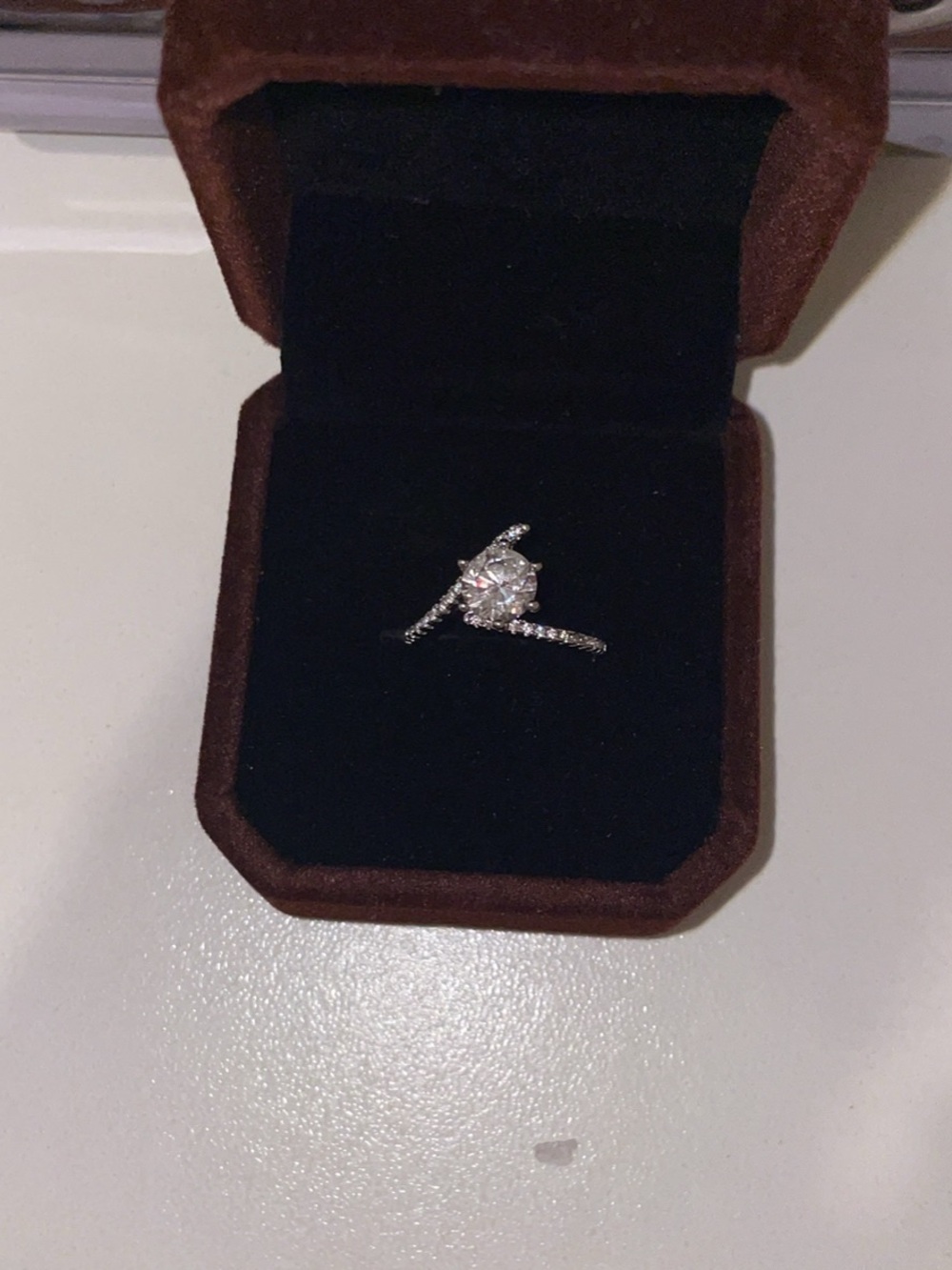 Classic Solitaire Halo PT950 stamped Engagement Ring - Silver with Clear Stone